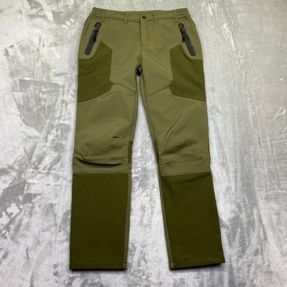 WULFUL Kids Outdoor‎ Pants Size 10-12 Olive Green Fleece Lined Zip Pockets